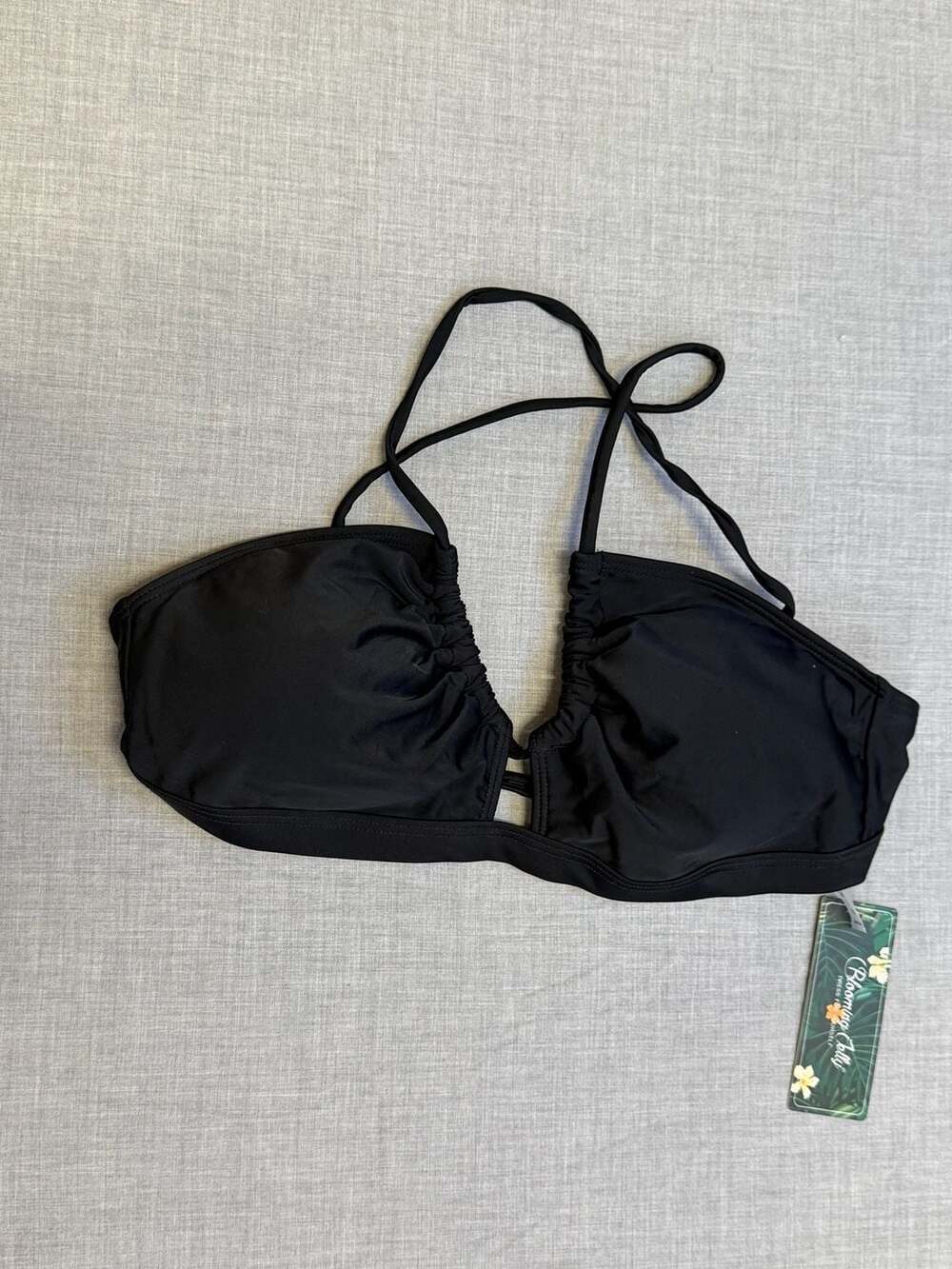 Blooming Jelly Women's Ruched Halter Bikini Top in Black